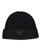 Prada Logo Plaque Ribbed Beanie Prada Logo Plaque Ribbed Beanie - Blue