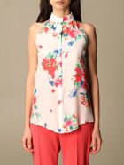 Boutique Moschino Top Floral Patterned Silk Blend Shirt Boutique Moschino Top Floral Patterned Silk Blend Shirt - White