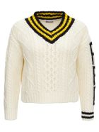 RED Valentino Wool Jacquard V Neck Pull RED Valentino Wool Jacquard V Neck Pull - White