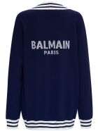 Balmain Blue Cardigan In Wool Blend With Back Logo Balmain Blue Cardigan In Wool Blend With Back Logo - Blu