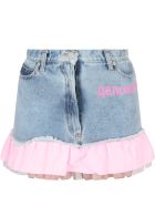 Natasha Zinko Light Blue Skirt For Girl With Noen Pink Writing Natasha Zinko Light Blue Skirt For Girl With Noen Pink Writing - Denim