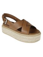 Prada Side Buckled Wedge Sandals Prada Side Buckled Wedge Sandals - Cognac