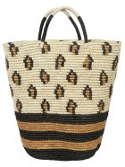 Sensi Studio Patterned Detail Weaved Tote Sensi Studio Patterned Detail Weaved Tote - Natural/Black/Ochre