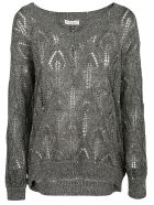 Brunello Cucinelli V-neck Woven Sweater Brunello Cucinelli V-neck Woven Sweater - GREY