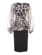 La Petit Robe Di Chiara Boni Printed Dress Boat Neck Voille Sleeve La Petit Robe Di Chiara Boni Printed Dress Boat Neck Voille Sleeve - Tsavo Black