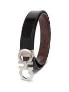 Salvatore Ferragamo Reversible Bicolor Leather Belt With Double Hook Buckle Salvatore Ferragamo Reversible Bicolor Leather Belt With Double Hook Buckle - Black