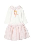 White And Pink Dress With Press Monnalisa White And Pink Dress With Press - Rosa