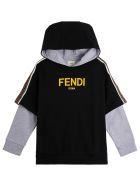 Fendi Bicolor Cotton Hoodie With Logo Fendi Bicolor Cotton Hoodie With Logo - Black