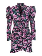 Floral Black Short Dress With Ruches Giuseppe di Morabito Floral Black Short Dress With Ruches - Flora midnight