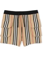 Burberry Ecru Cotton Icon Stripe Shorts Burberry Ecru Cotton Icon Stripe Shorts - Check