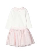 White And Pink Dress With Press Monnalisa White And Pink Dress With Press - Rosa