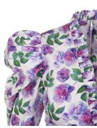 Floral White Short Dress With Ruches Giuseppe di Morabito Floral White Short Dress With Ruches - Flower multi
