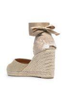 Castañer Beige Linen Espadrilles With Golden Laces Castañer Beige Linen Espadrilles With Golden Laces - Metallic