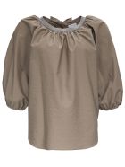 Brunello Cucinelli Cotton Blouse With Puff Sleeves Brunello Cucinelli Cotton Blouse With Puff Sleeves - GREY