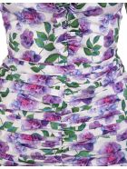 Floral White Short Dress With Ruches Giuseppe di Morabito Floral White Short Dress With Ruches - Flower multi