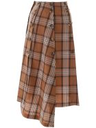 A.W.A.K.E. Mode Checkered Panel Skirt A.W.A.K.E. Mode Checkered Panel Skirt - BROWN BEIGE WHITE CHECK (Brown)