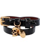 Alexander McQueen Leather Bracelet With Metal Logo Pendant And Skull Alexander McQueen Leather Bracelet With Metal Logo Pendant And Skull - black