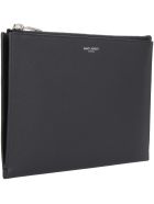 Saint Laurent Logo Detail Flat Leather Pouch Saint Laurent Logo Detail Flat Leather Pouch - black