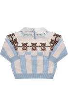 Light Blue And Beige Sweater With Bears For Baby Boy Fendi Light Blue And Beige Sweater With Bears For Baby Boy - Azzurro