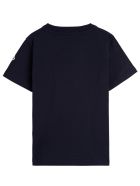 Blue Jersey T-shirt With Maxi Logo Moncler Blue Jersey T-shirt With Maxi Logo
