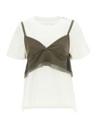 T-shirt With Wool Blend Top Sacai T-shirt With Wool Blend Top - Khakiwhite