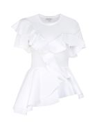 Asymmetric Ruffle Detail T-shirt Alexander McQueen Asymmetric Ruffle Detail T-shirt - Optical white