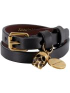 Alexander McQueen Leather Bracelet With Medallion And Skull Alexander McQueen Leather Bracelet With Medallion And Skull - black