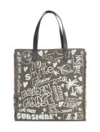 Golden Goose California Bag N-s "journey" Washed Kuroki Body Leather Handles Serigraph Golden Goose California Bag N-s "journey" Washed Kuroki Body Leather Handles Serigraph - Lichen Green White