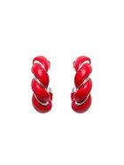 Bottega Veneta Hoop Earrings In Nappa And Silver Bottega Veneta Hoop Earrings In Nappa And Silver - Red