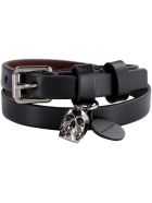 Alexander McQueen Leather Bracelet With Metal Logo Pendant And Skull Alexander McQueen Leather Bracelet With Metal Logo Pendant And Skull - black