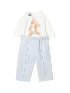 White Shirt And Light Blue Trousers Set Monnalisa White Shirt And Light Blue Trousers Set - Azzurro