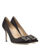 Manolo Blahnik Hangisi Black Satin & Leather Pumps Manolo Blahnik Hangisi Black Satin & Leather Pumps - Black