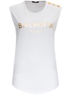 Balmain Tank Top With Metallic Logo Print Balmain Tank Top With Metallic Logo Print - White