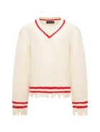 Riccardo Comi Ivory Sweater With Red Details Riccardo Comi Ivory Sweater With Red Details - White