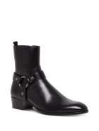 Saint Laurent Wyatt Ankle Boots In Black Leather Saint Laurent Wyatt Ankle Boots In Black Leather - Black