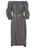 Stripe Print Off-shoulder Dress Brunello Cucinelli Stripe Print Off-shoulder Dress - Nero