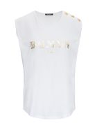 Balmain Cotton Tank Top With Metallic Logo Print Balmain Cotton Tank Top With Metallic Logo Print - White