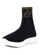 Fendi Black Stretch-mesh Junior High-top Sneakers Fendi Black Stretch-mesh Junior High-top Sneakers - Bicolore