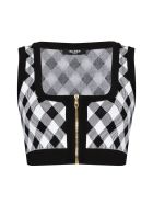 Balmain Cropped Zipped Gingham Jacquard Top Balmain Cropped Zipped Gingham Jacquard Top - Eab Noir Blanc