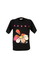 Marni Cotton Jersey Oversized T-shirt With Marni And Flower Print Marni Cotton Jersey Oversized T-shirt With Marni And Flower Print - Black