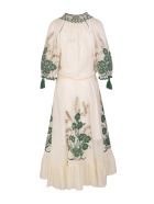 Ivory/green/beige Tassel-trim Embroidered Dress RED Valentino Ivory/green/beige Tassel-trim Embroidered Dress - India