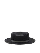 Maison Michel Kiki Canotier Hat In Woven Hemp Maison Michel Kiki Canotier Hat In Woven Hemp - BLACK (Black)