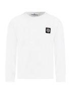 Stone Island Junior White T-shirt Fo Boy With Iconic Compass Stone Island Junior White T-shirt Fo Boy With Iconic Compass - White