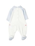 White And Light Blue Romper With Frontal Press Monnalisa White And Light Blue Romper With Frontal Press - Azzurra