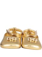 Dolce & Gabbana Gold Ballerina Shoes For Babygirl With Metallic Logo Dolce & Gabbana Gold Ballerina Shoes For Babygirl With Metallic Logo - Gold