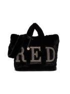 RED Valentino Eco Fur Shopping Handbag With Logo RED Valentino Eco Fur Shopping Handbag With Logo - Black