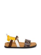 Fendi Ff Leather And Fabric Sandals Fendi Ff Leather And Fabric Sandals - Brown