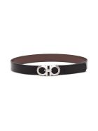 Salvatore Ferragamo Reversible Bicolor Leather Belt With Double Hook Buckle Salvatore Ferragamo Reversible Bicolor Leather Belt With Double Hook Buckle - Black