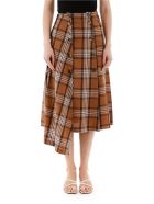 A.W.A.K.E. Mode Checkered Panel Skirt A.W.A.K.E. Mode Checkered Panel Skirt - BROWN BEIGE WHITE CHECK (Brown)