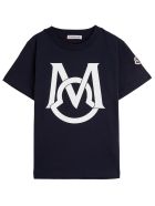 Blue Jersey T-shirt With Maxi Logo Moncler Blue Jersey T-shirt With Maxi Logo
